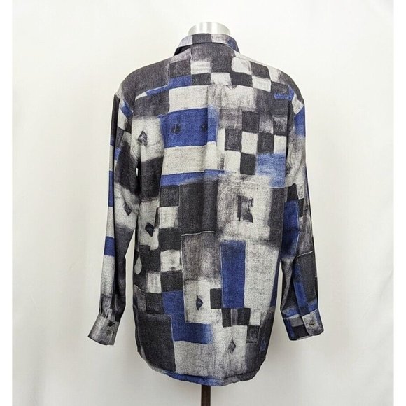 Georg Roth Germany Shirt Blue Gray Retro Print Long Sleeve Men's Size 42 L - Picture 3 of 4